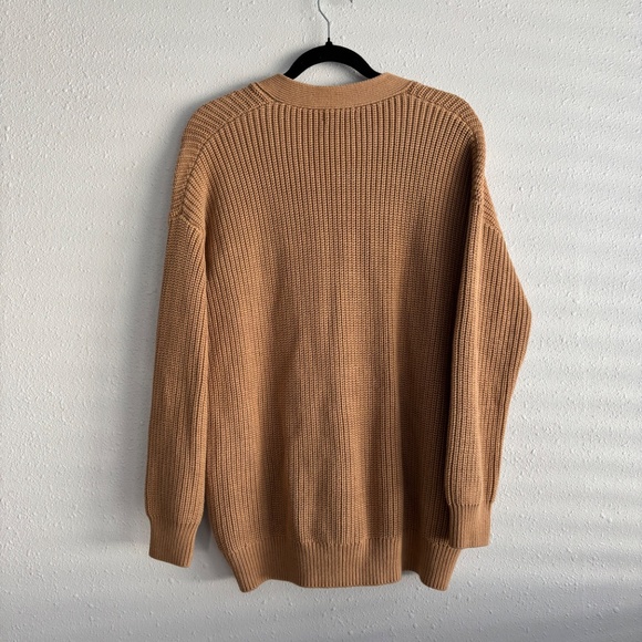 Quince Tan Oversized Boyfriend Ribbed Cotton Cardigan - Size Small - Picture 6 of 6
